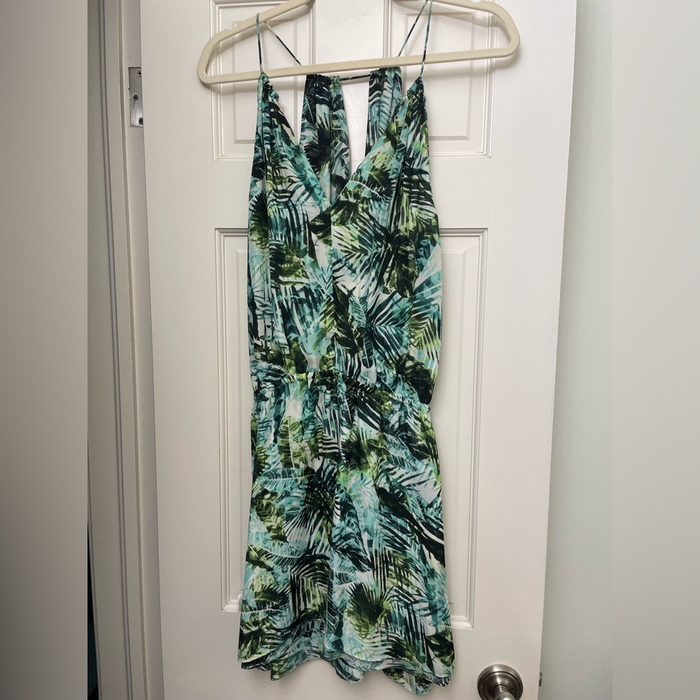 Parker Amazonia Fleur Palm Leaf Tropical Silk Halter Summer Dress